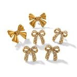 Gold color / 1 Pair Simple Series Sweet Bow Knot Stainless Steel  Gold Color Artificial Pearl Women's Stud Earrings Picture3